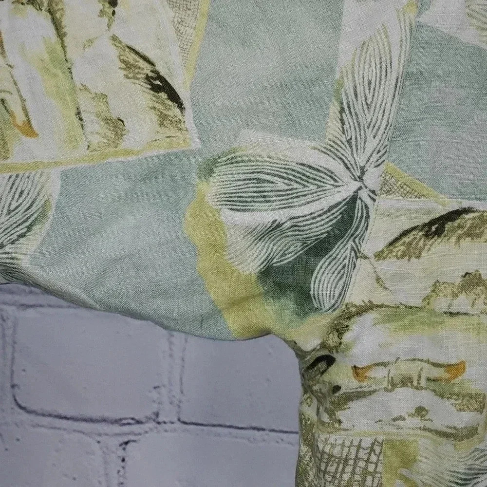 Tommy Bahama Floral Green Hawaiian Short Sleeve 100% Linen Shirt Green Yellow XL - Picture 5 of 11